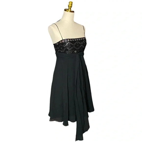 BCBGMaxazria Y2K Black 100% Silk Spaghetti Strap Fit & Flare Party Dress Size 4 - Picture 10 of 13